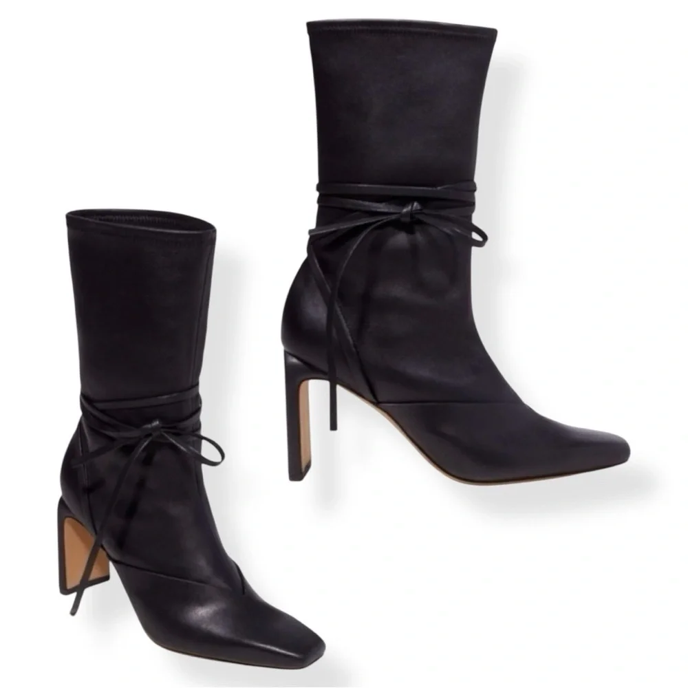 Jonathan Simkhai Tanner Leather Sock Pull On Ankle Tie Booties Boots ll size 38